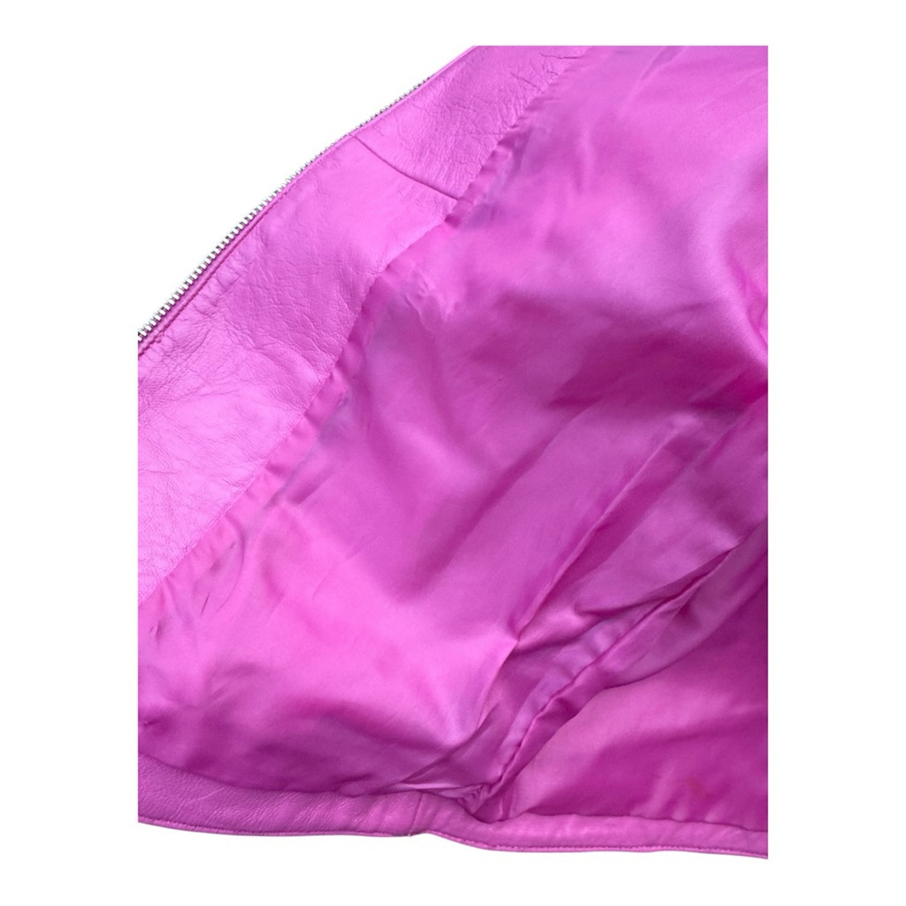 Fuchsia Pink Leather Moto Jacket São Paulo Size 6 – Cropped Buckle Sleeve Biker - Picture 12 of 15